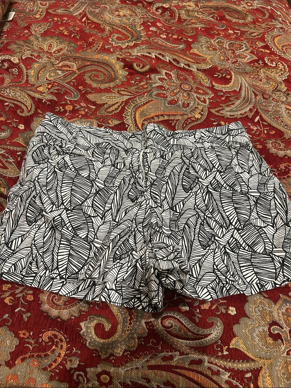 LOFT Black and White Leaf-Print High-Waist Shorts